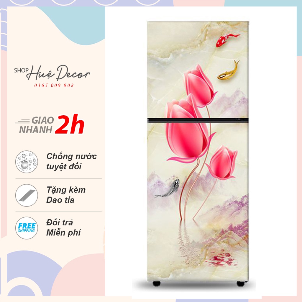 Tranh dán tủ lạnh hoa Tuylip - Chất liệu decal cao cấp siêu bền phù hợp với mọi loại tủ