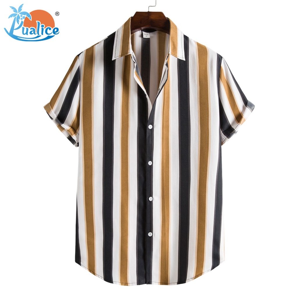 Áo sơ mi tay ngắn họa tiết kẻ sọc thời trang cho nam 2021