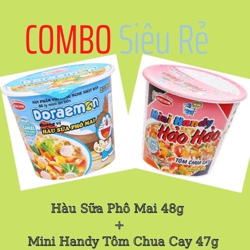 [COMBO 2 ly] Mì Doremon Hàu Sữa Phô Mai 48g và Hảo Hảo Mini Handy Tôm Chua Cay 47g Siêu NGON, Siêu RẺ, Siêu TIỆN LỢI