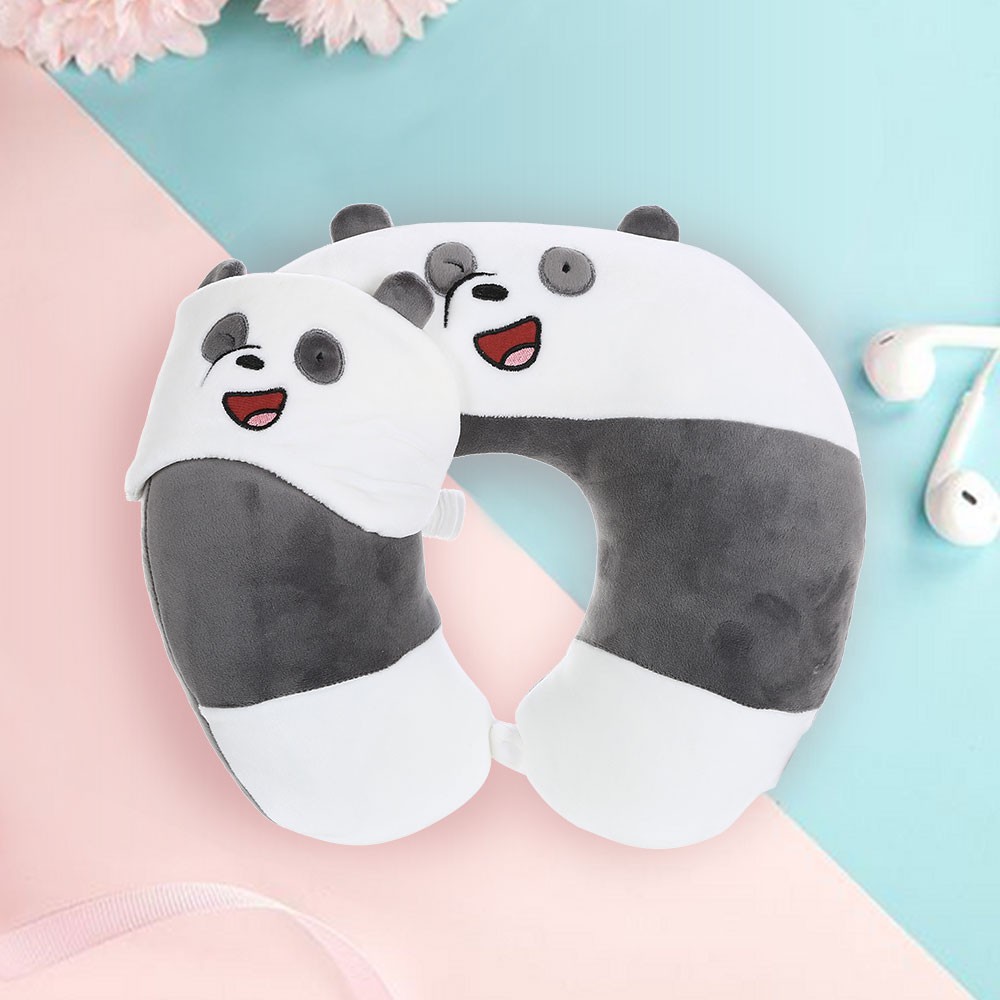 Gối chữ U Miniso hình gấu We Bare Bears U-shaped Neck Pillow (Panda)- Hàng chính hãng