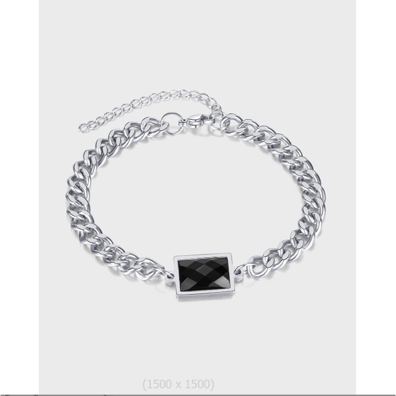 Lắc Tay Xích Mặt Đá Nhân Tạo Hình Chữ Nhật Titan Ko Đen TT 4272