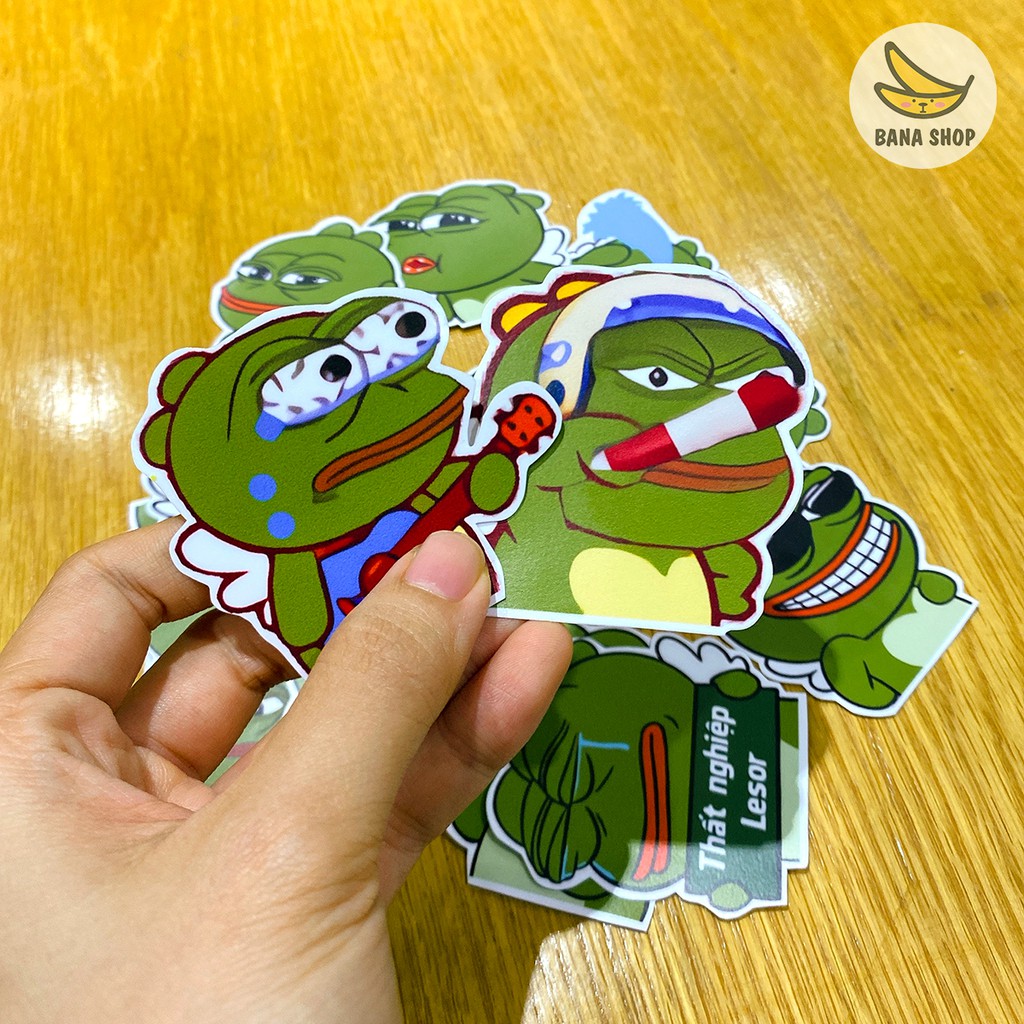 Set 15 sticker ếch xanh Pepe lai ong Qoobee siêu bựa cho vozer