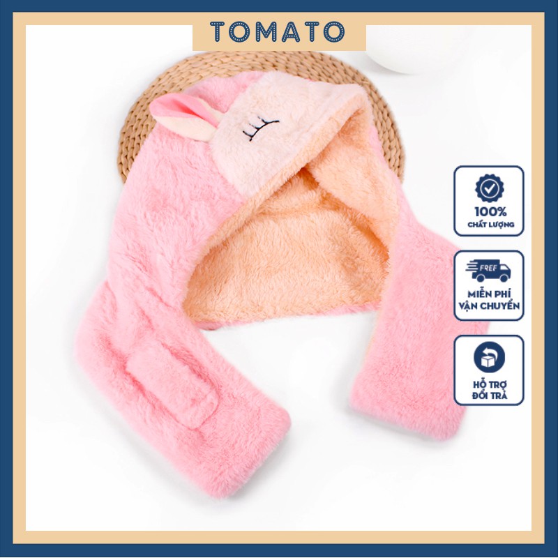 Mũ len cho bé trùm đầu 2 lớp hình thú dễ thương ấp áp tích hợp khăn choàng cổ từ 1-7 tuổi T420 - TOMATO Fashion