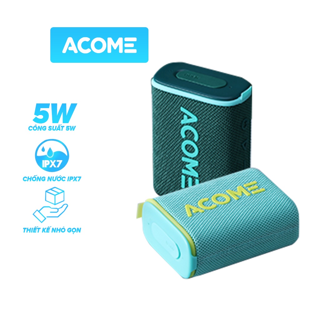 Loa Bluetooth ACOME A7 Công Suất 5W Chống Nước IPX7 Âm Thanh Chất Lượng Cao Bass Mạnh Bluetooth 5.0 Play Time 10h