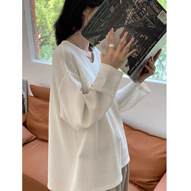 Áo Len Xốp Tay Dài Khoét Cổ Xẻ Tà Nhiều Màu Hot trend Dáng Basic Dễ Phối Đồ Ulzzang | BigBuy360 - bigbuy360.vn