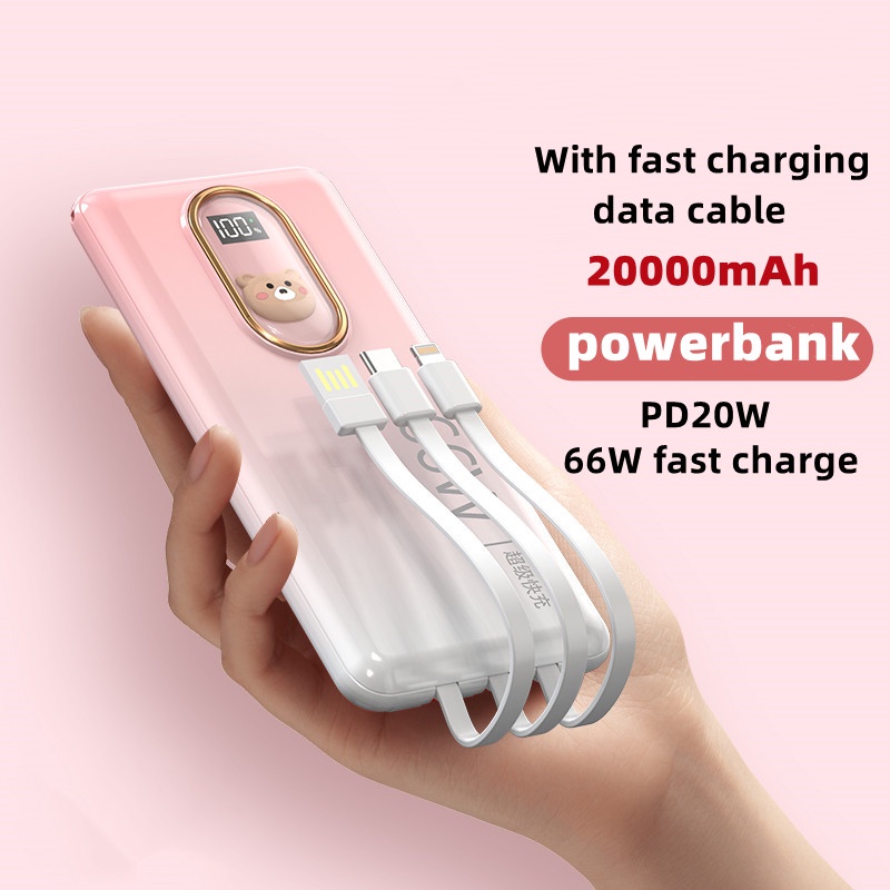 Pin Sạc Dự Phòng Nhanh 66W / PD20W 20000mAh Dung Lượng Lớn Dễ Dàng Mang Theo 4 Dây Cáp Sạc