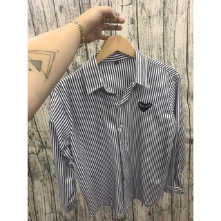 Áo sơ mi sọc đen tim đen- UNISEX cao cấp