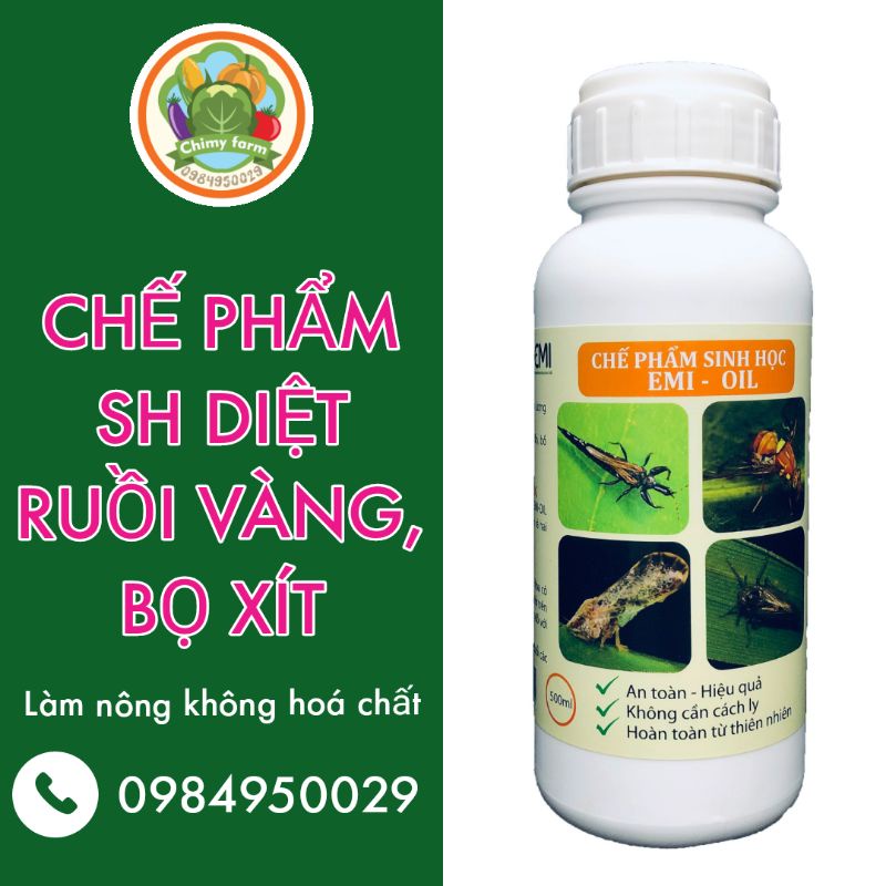 Đặc trị ruồi vàng, bọ xít, nhện đỏ, chai 500ml - Chế phẩm vi sinh Emi Oil, dùng cho nông nghiệp hữu cơ.