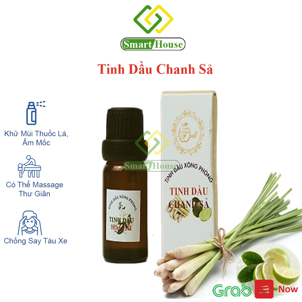 (Bán Rẻ Xin Đánh Giá 5)Tinh Dầu Chanh Xả, Giúp Giảm Căng Thẳng, Khử Mùi, Massage, Chống Say Tàu Xe Smart House