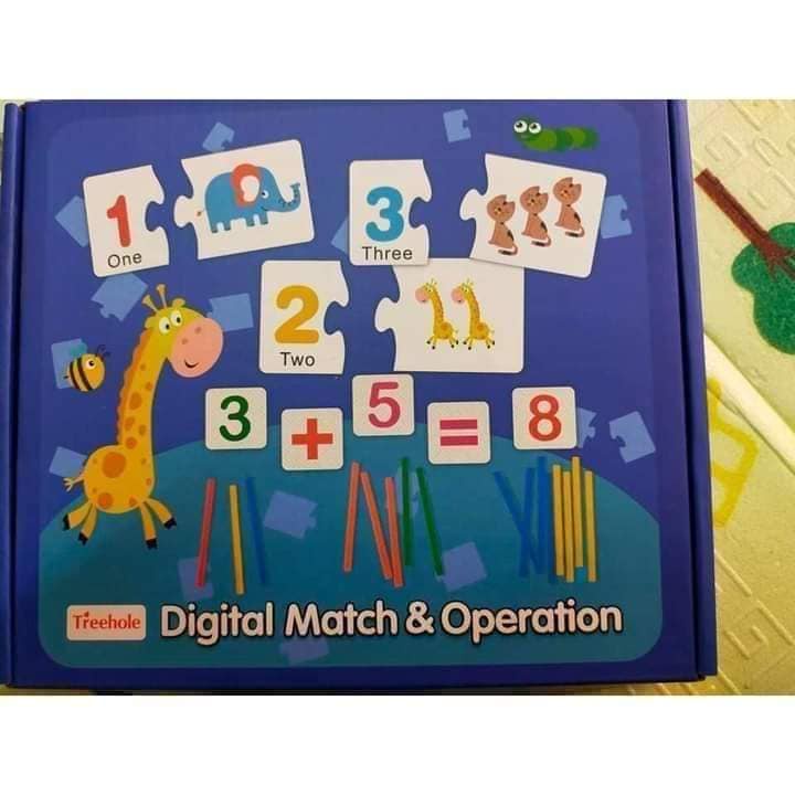 Đồ chơi Bộ thẻ ghép số kèm que tính- học toán thông minh giúp tập đếm &amp; tính- cho bé 3- 6t (Toán Hươu)