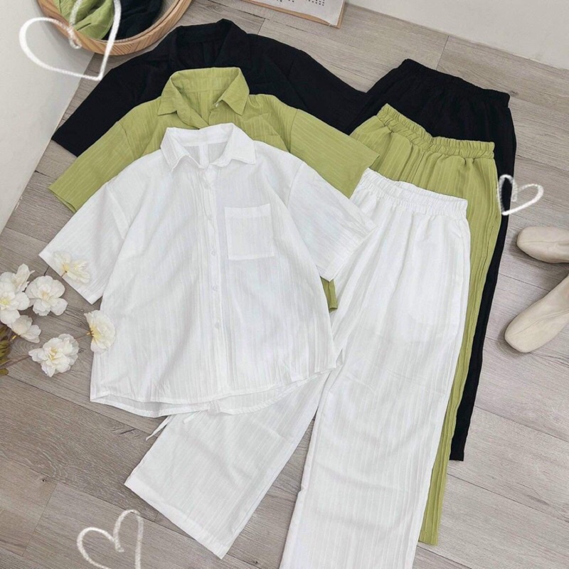 Sét đũi gân sơ mi  quần suông  Bigsize