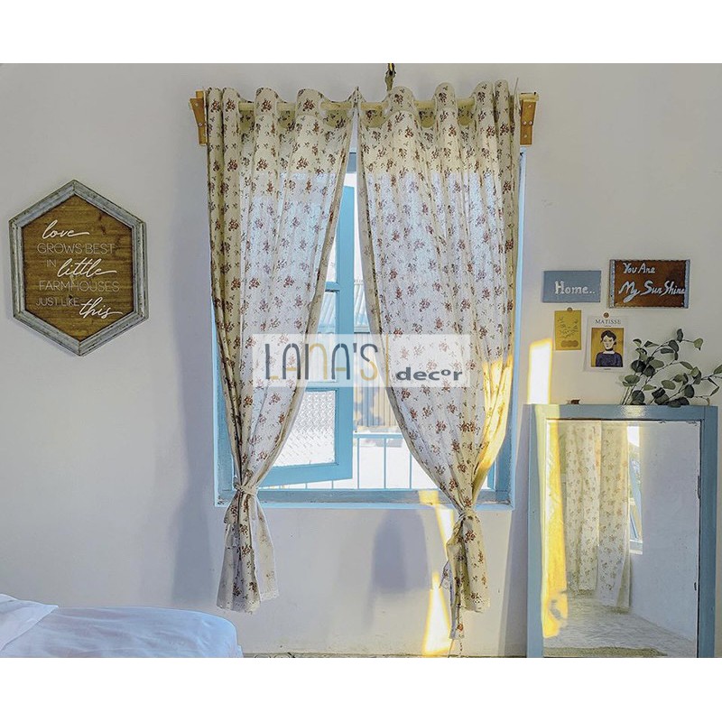 Rèm Cửa Canvas Trang Trí Nhà Cửa Hoạ Tiết Chùm Hoa Đỏ Vintage