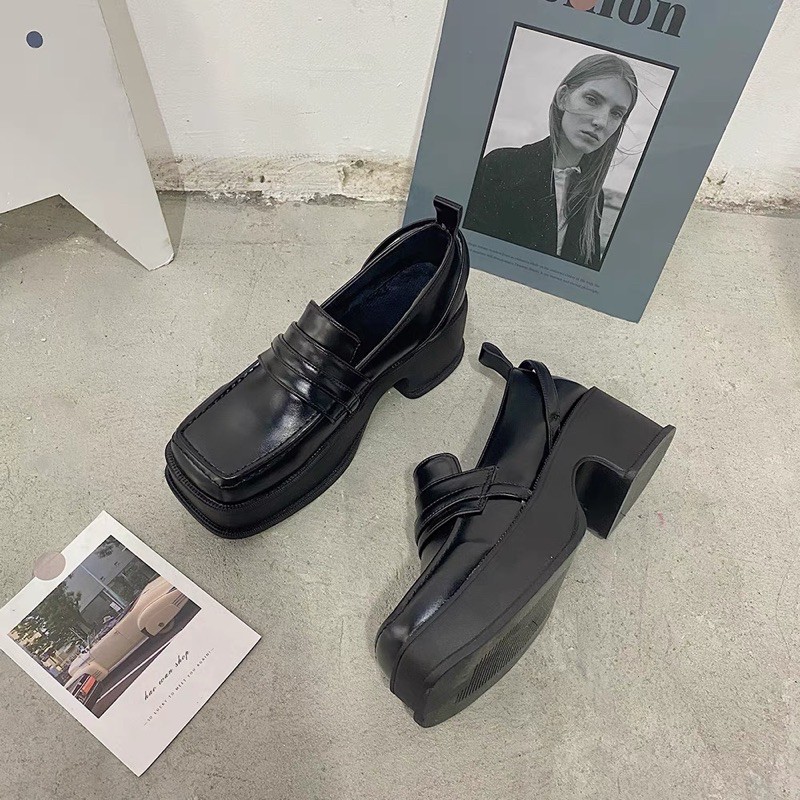 Giày vintage oxford mũi vuông Loafer đế cao học sinh cổ điển lolita ulzzang Nhật Bản [Yannie] | BigBuy360 - bigbuy360.vn