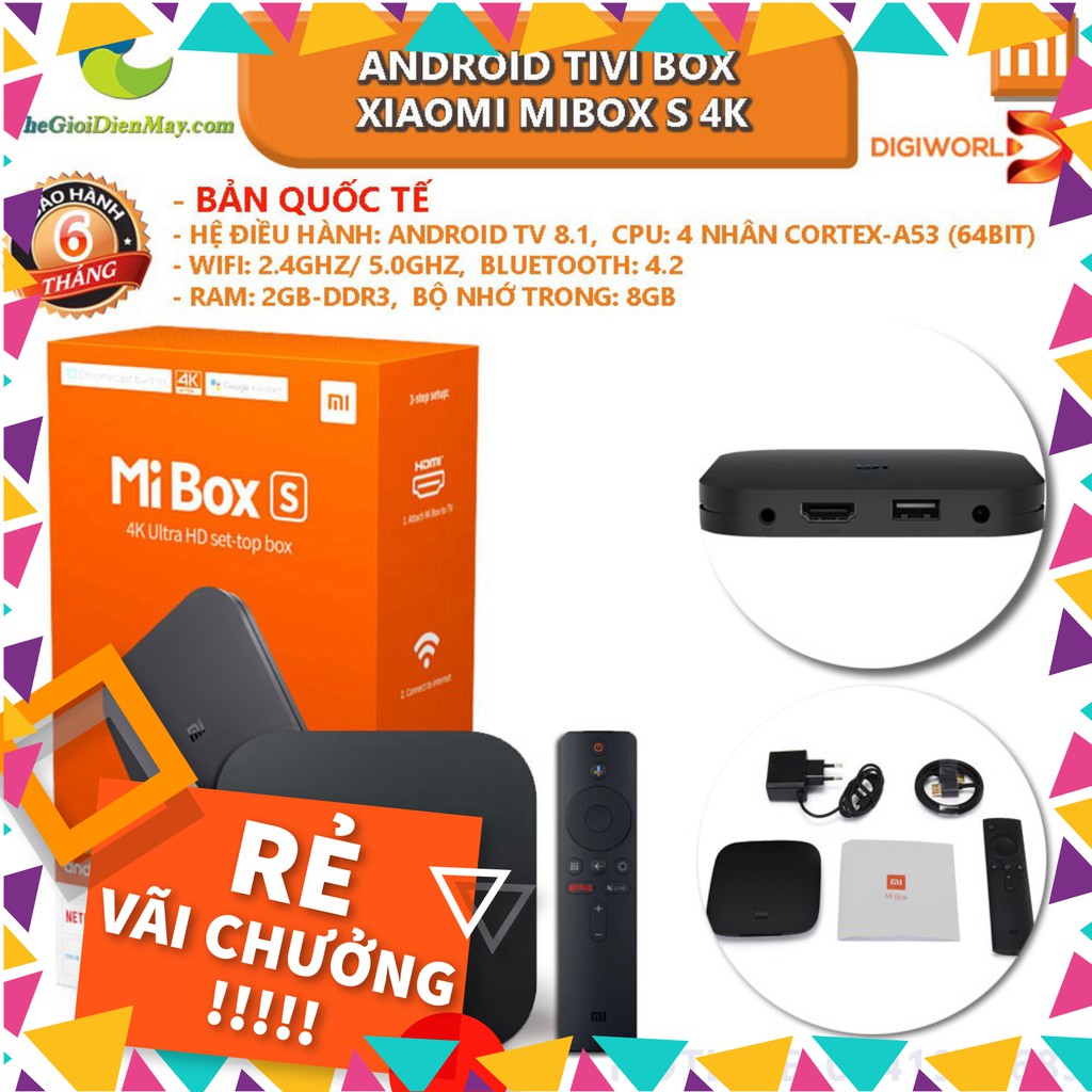 Android Tivi Box Xiaomi Mibox S 4K (Android 8.1) - Bảo hành 6 tháng - Shop Thế giới điện máy .