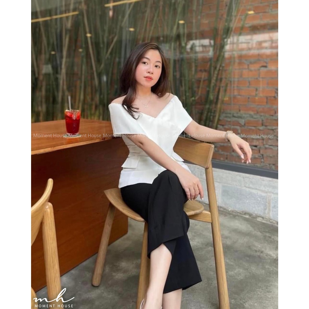 Áo trễ vai dáng V, phong cách công sở, lịch sự tinh tế,  hàng thiết kế cao cấp may 2 lớp form chuẩn như hình