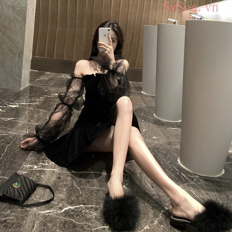Đầm Nữ Tay Lỡ Cổ Tròn Xếp Ly Thời Trang Hàn