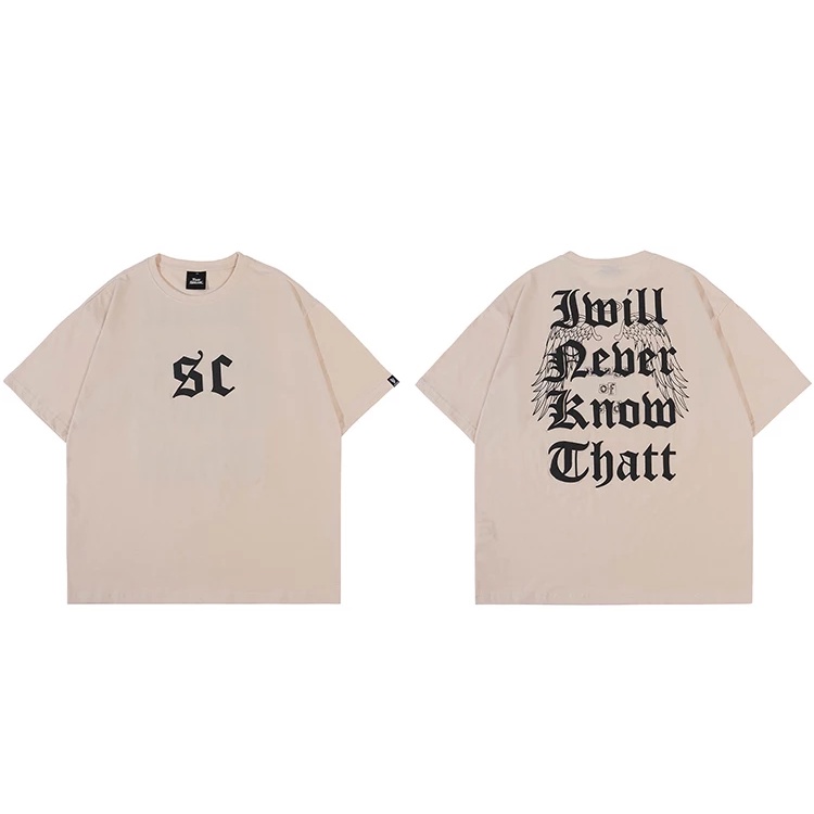 Áo Thun Cotton Tay Ngắn In Chữ Và Đôi Cánh Phong Cách Harajuku Thời Trang Mùa Hè 2022 Cho Nam