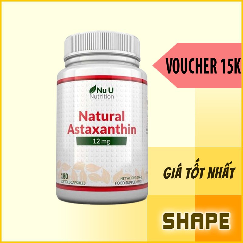 Vitamin Astaxanthin | Chống Lão Hóa Tăng Độ Dẻo Dai | Nu U Astaxanthin 12mg 180 Viên- Chính Hãng Shape Store