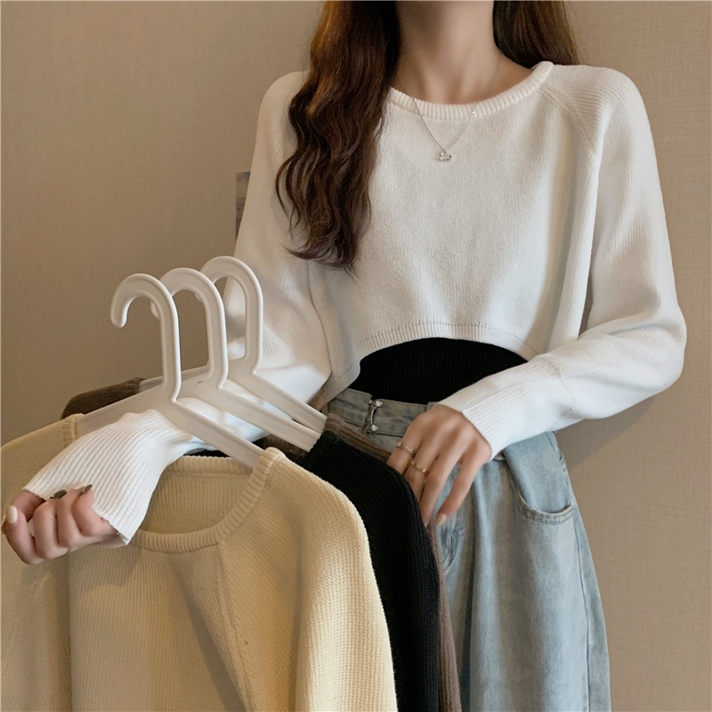 Xiaozhainv Áo Croptop Dệt Kim Tay Dài Thời Trang Mùa Thu Phong Cách Hàn Quốc Nhiều Màu Tùy Chọn Cho Nữ