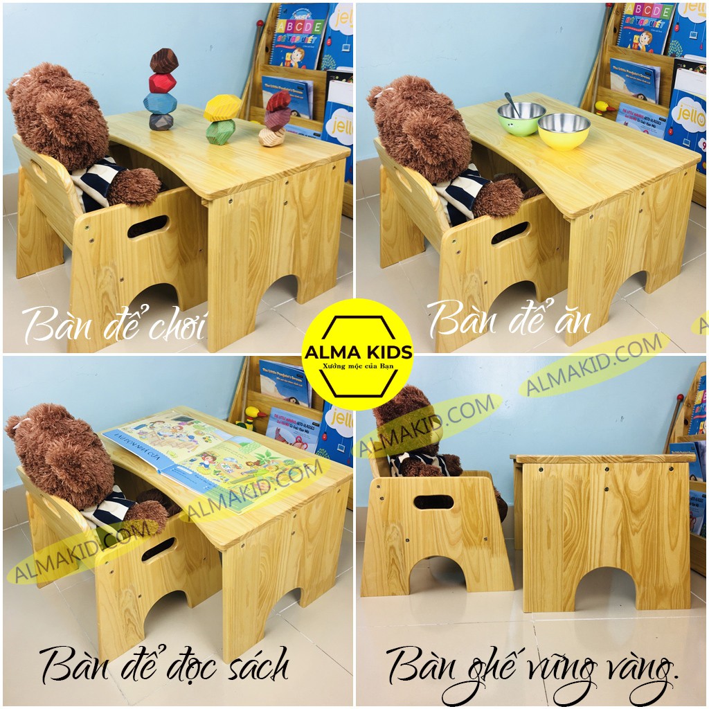 Bàn Ghế Gỗ Baby Có Tựa Cho Bé Dễ Thương Alma Kids AMK2110 - Ghế Ăn Dặm Cho Bé.