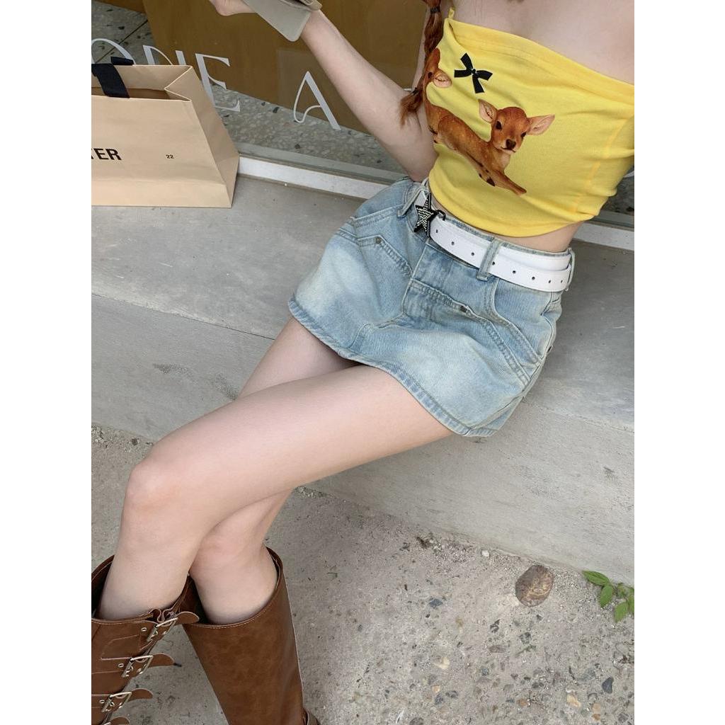 63333 Váy Denim Nhẹ Miniskirt Retro Lót