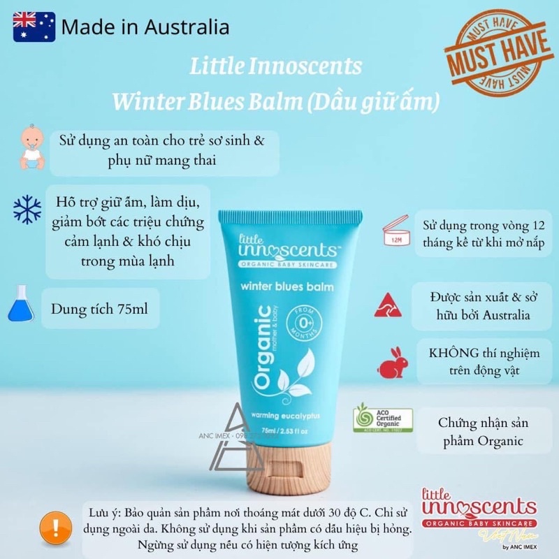 Dầu giữ ấm Organic Winter Blues Balm 75ml