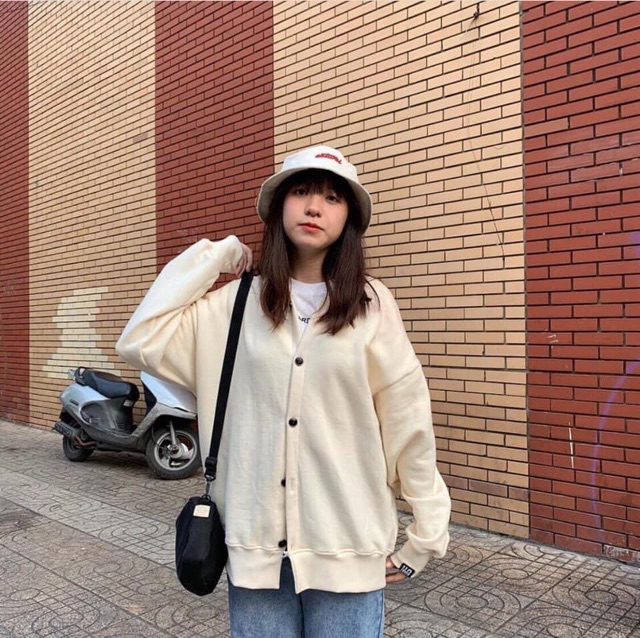 Áo Khoác Cardigan Basic Unisex Cream White Clip+Ảnh Thật