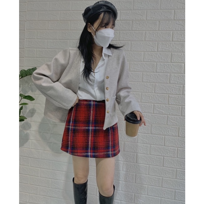 Chân váy dạ kẻ