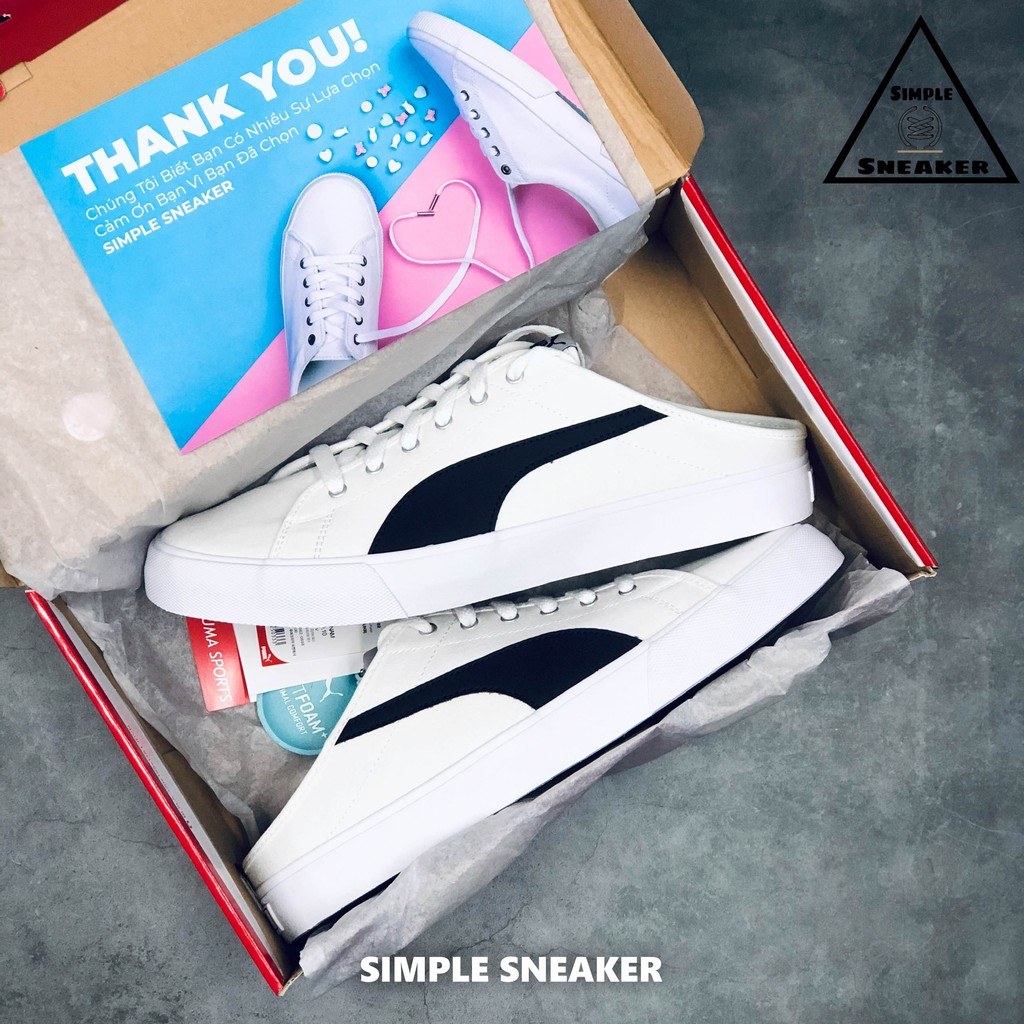 Giày Puma Đạp Gót Auth FREESHIPPuma Bari Mule Trắng Đen Chính Hãng - Giày Sục Sneaker Unisex Siêu Xinh