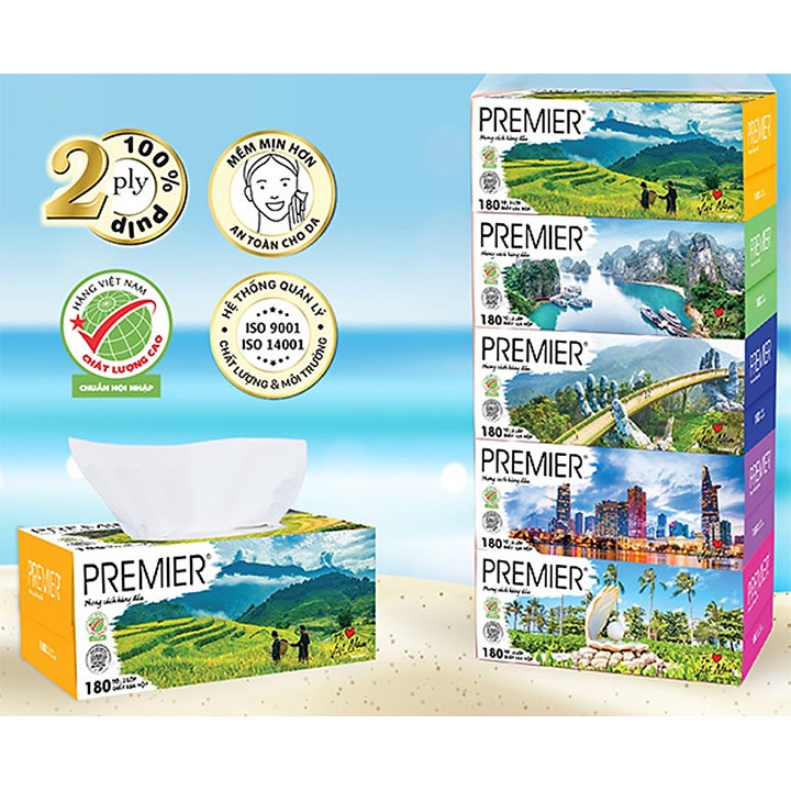 Hộp khăn giấy lụa PREMIER 2 lớp - Hộp 180 tờ