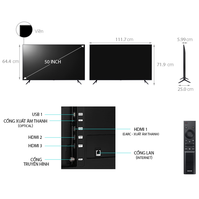 Smart Tivi Samsung 4K 50 inch 50AU7000 UHD - Hàng chính hãng (Liên hệ với người bán để đặt hàng)