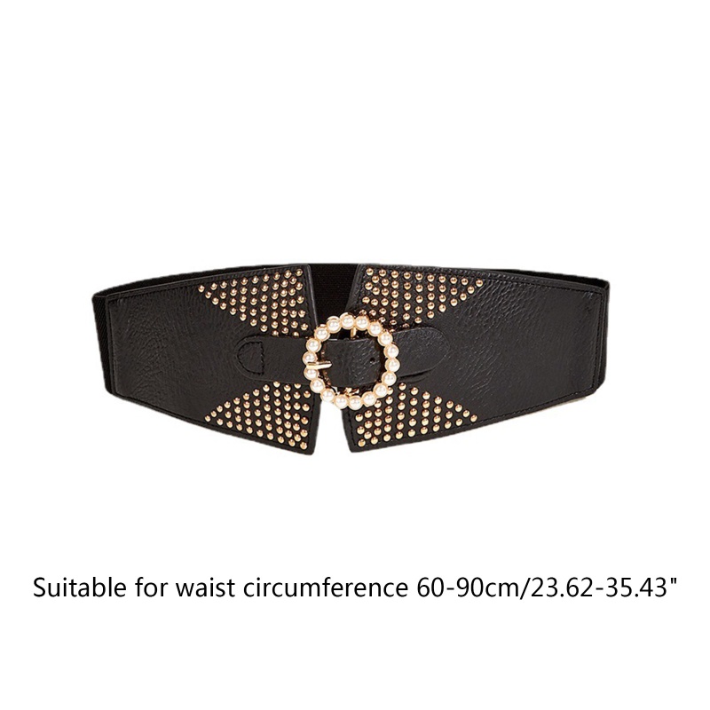 Thắt Lưng Bản Rộng Có Khóa Ngọc Trai Đơn Giản Cho Nữ