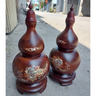 Cặp Lục bình hồ lô gỗ lim cẩn cao 30cm