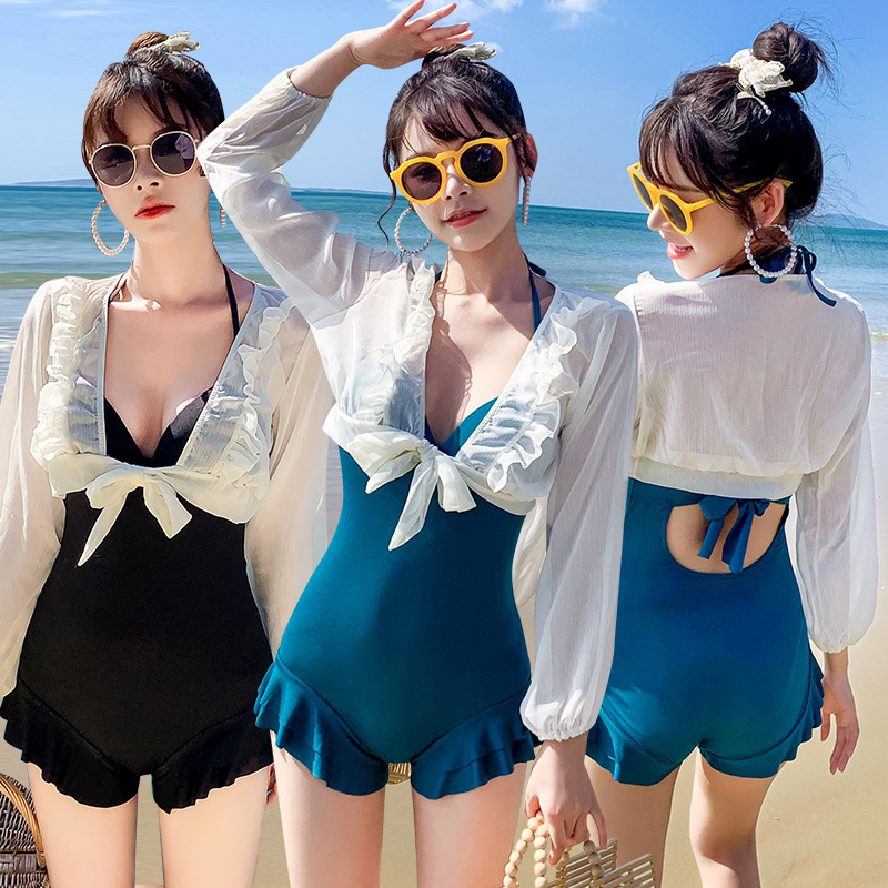 Swimsuit Seaside Fashion Swimsuit Comfortable and Breathable Women's One-piece 2021 New Ins Cover Meat Show Thin Sexy Steel Holder Gather Hot Spring Swimsuit 8284