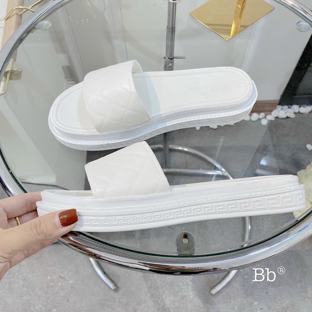 Dép bành mỳ/ quai ngang trần chéo - vân chám hai màu basic đen trắng