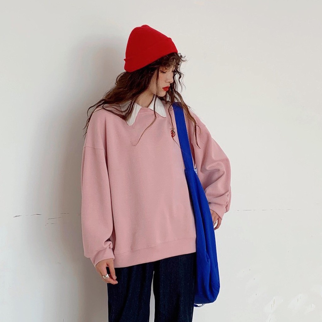 ÁO POLO ALWAYS HOA QUẢ - ÁO SWEATER CỔ BẺ NỈ QUẢ DÂU NHO CHERRY ULZZANG