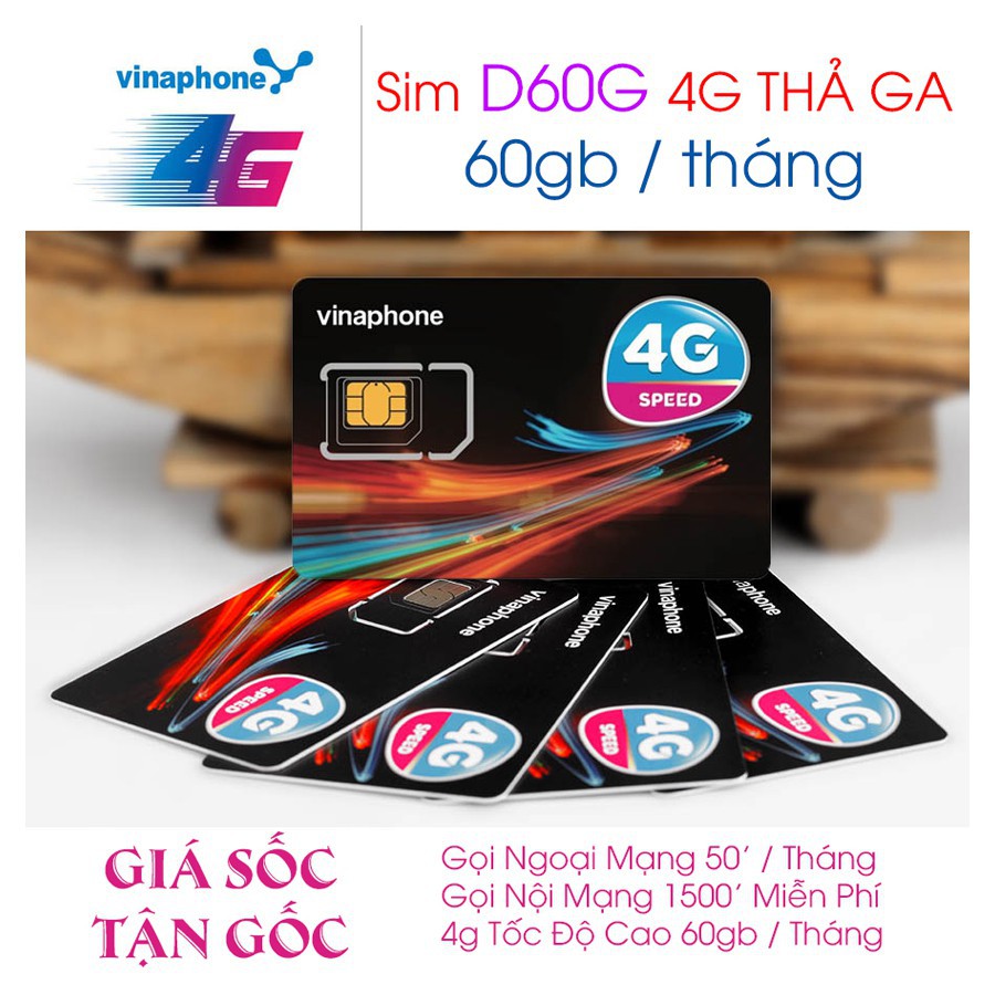 [RẺ VÔ ĐỊCH] Sim 4G Vinaphone đỉnh D60G VD149 12 tháng miễn phí sms, gọi và data