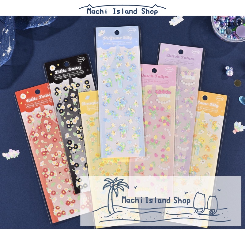 🌴 Polcos Sticker Nhãn dán guka dùng để trang trí【Loạt hoa trong ruộng mùa xuân】16 mẫu, dán guka theo đuổi ngôi sao, hoạ tiết dễ thương màu laser, phong cách cô gái Hàn Quốc, trang trí cốc nước album ảnh và ảnh chụp