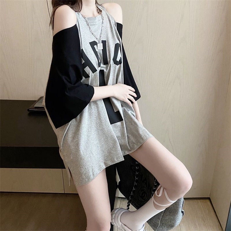 JSC Áo Thun Tay Ngắn Hở Vai Dáng Rộng Màu Sắc Thời Trang Mùa Hè Xinh Xắn Cho Nữ