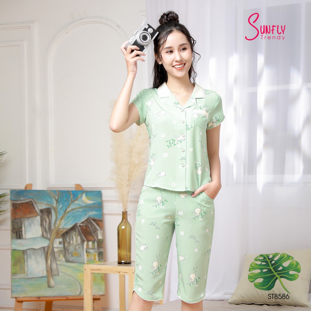 [Mã FAMALLT5 giảm 15% đơn 150k] Bộ pijamas mặc nhà Sunfly áo cộc, quần lửng - ST8586