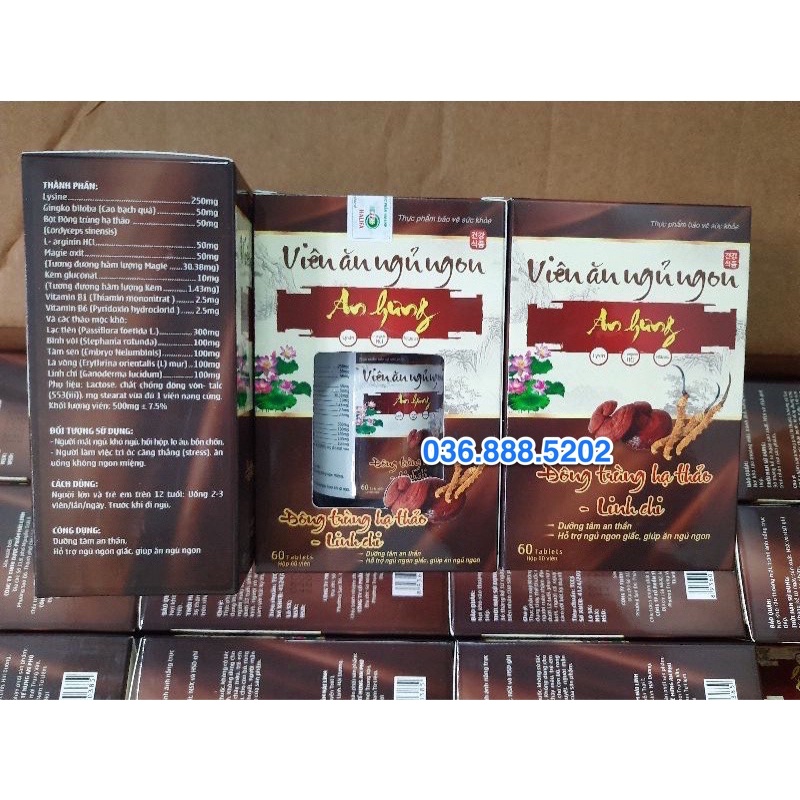 Viên Ăn Ngủ Ngon An Hưng chứa đông trùng hạ thảo, linh chi dưỡng tâm an thần - Hộp 60 viên