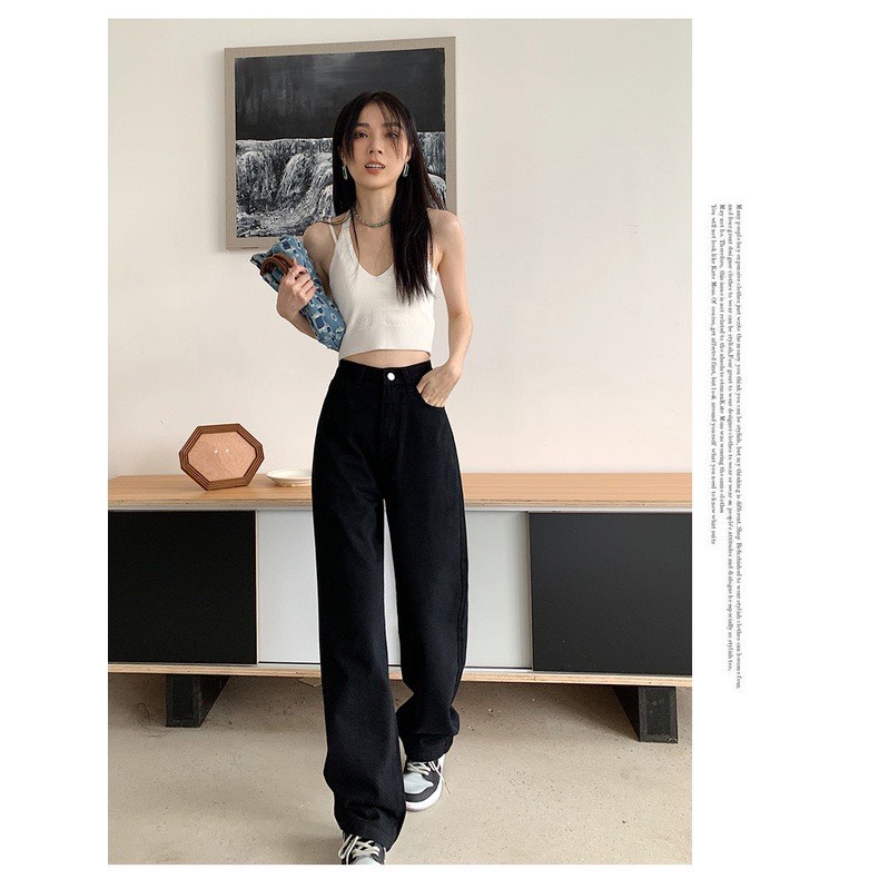 Quần Jean Trơn Ống Rộng Lưng Cao Kiểu Dáng ulzzang style Hàn Quốc mã 240