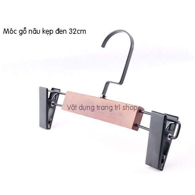 Móc Kẹp Gỗ Nâu Đầu Kẹp Đen Cao Cấp 32cm (1 móc)