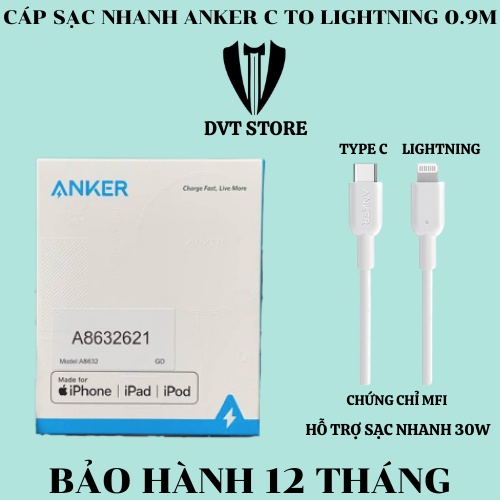 Cáp Anker PowerLine II C To Lightning 0.9m - Chính Hãng - Bảo Hành 12 Tháng