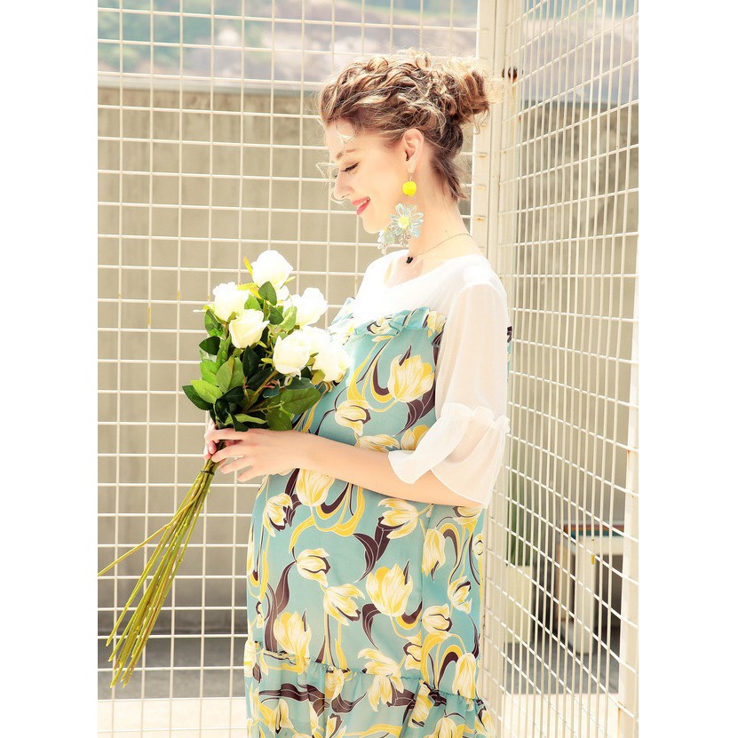 ĐẦM BẦU VÁY BẦU CÔNG SỞ HOA VÀNG BIGSIZE