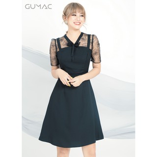Đầm cổ nơ phối ren GUMAC MS04901_DEN