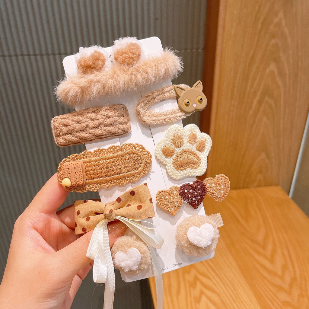 [Bộ 9] Kẹp Tóc Nhật Bản Dễ Thương Gấu Lông Phụ Kiện Thời Trang Cho Nữ AB004