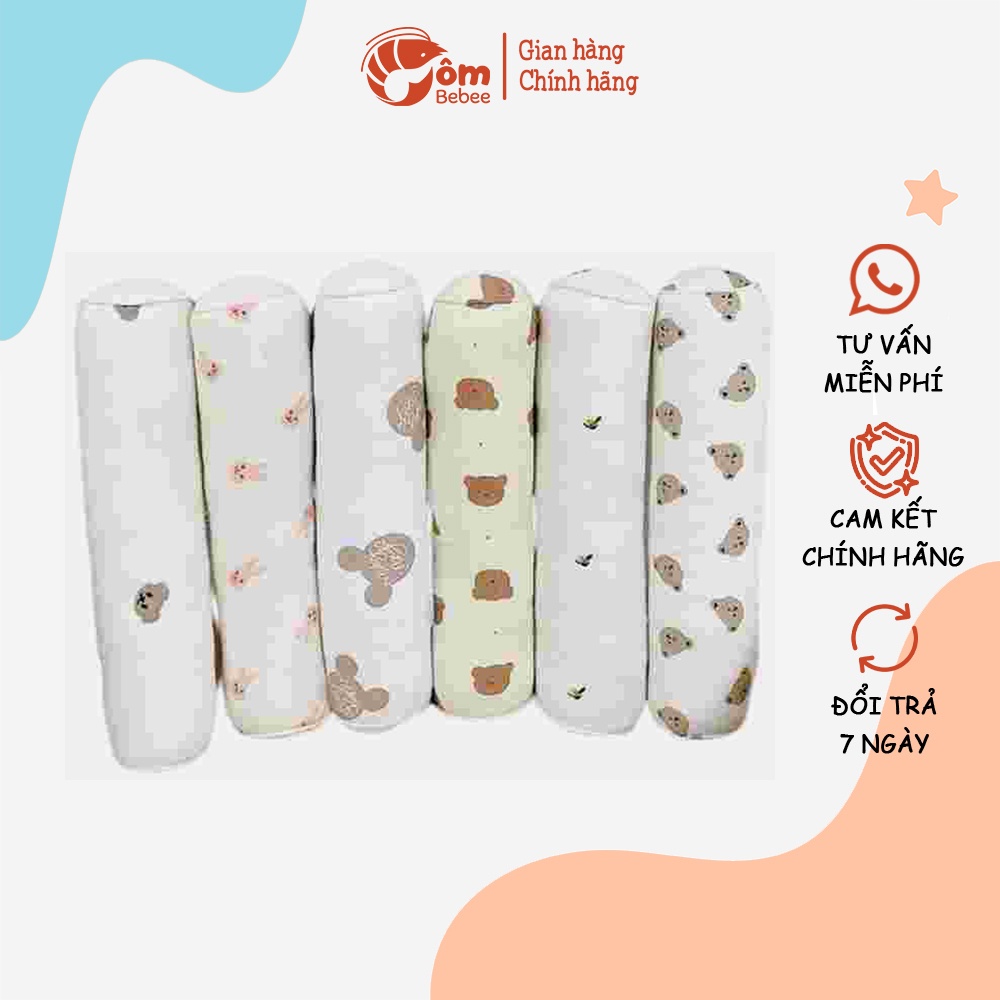 Gối ôm muslin cho bé Mochee 15x50cm, gối ôm trẻ em vải xô cotton họa tiết - Tôm bebee TB150