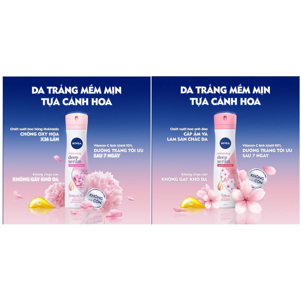 Bộ đôi Xịt serum ngăn mùi NIVEA dưỡng trắng hương hoa hồng Hokkaido &amp; Sakura (150ml x2) (85304+85308)