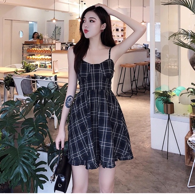 Váy caro cúp ngực